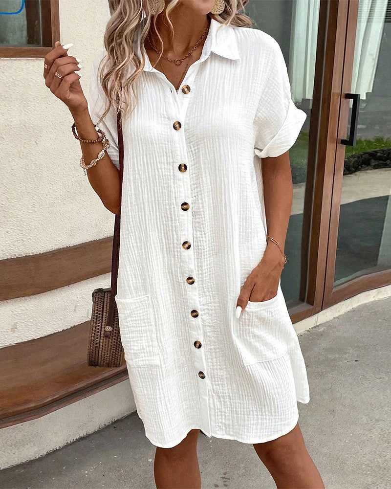 Women's Button Down Linen Shirt Dress With Pockets - #1 Best Seller