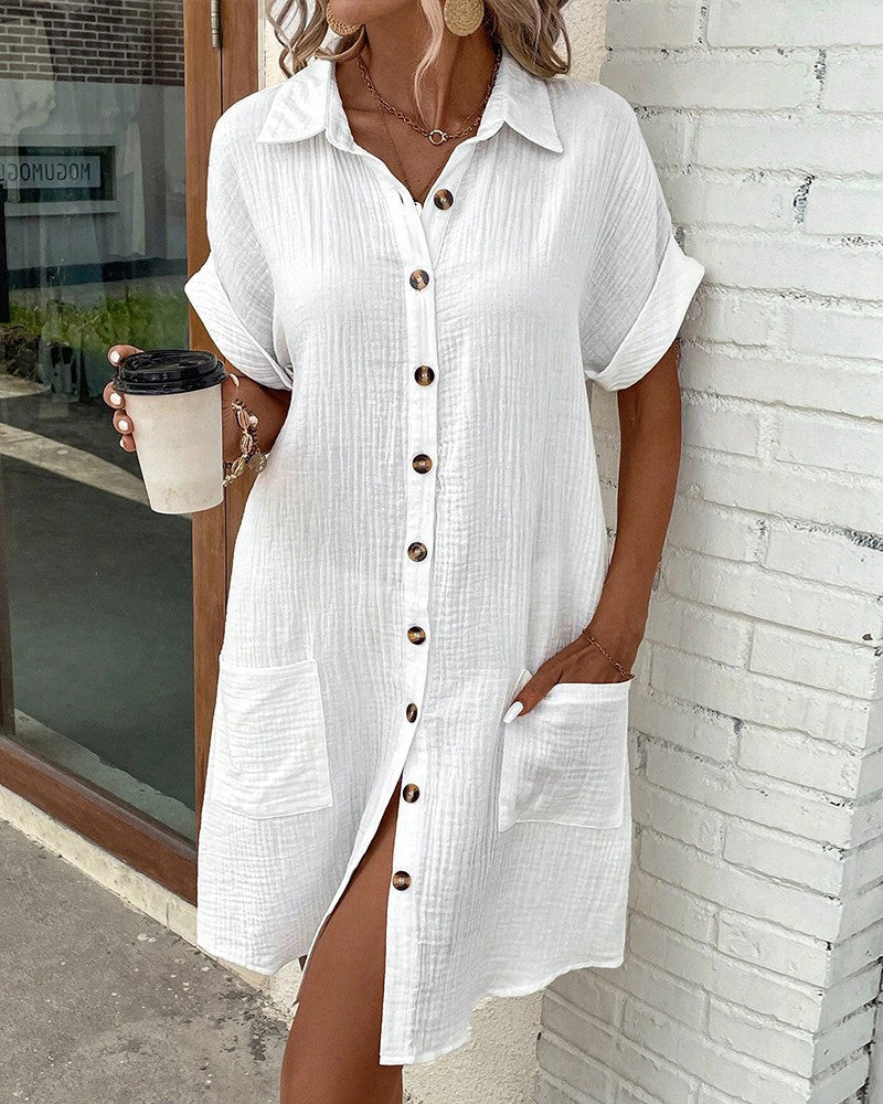 Women's Button Down Linen Shirt Dress With Pockets - #1 Best Seller