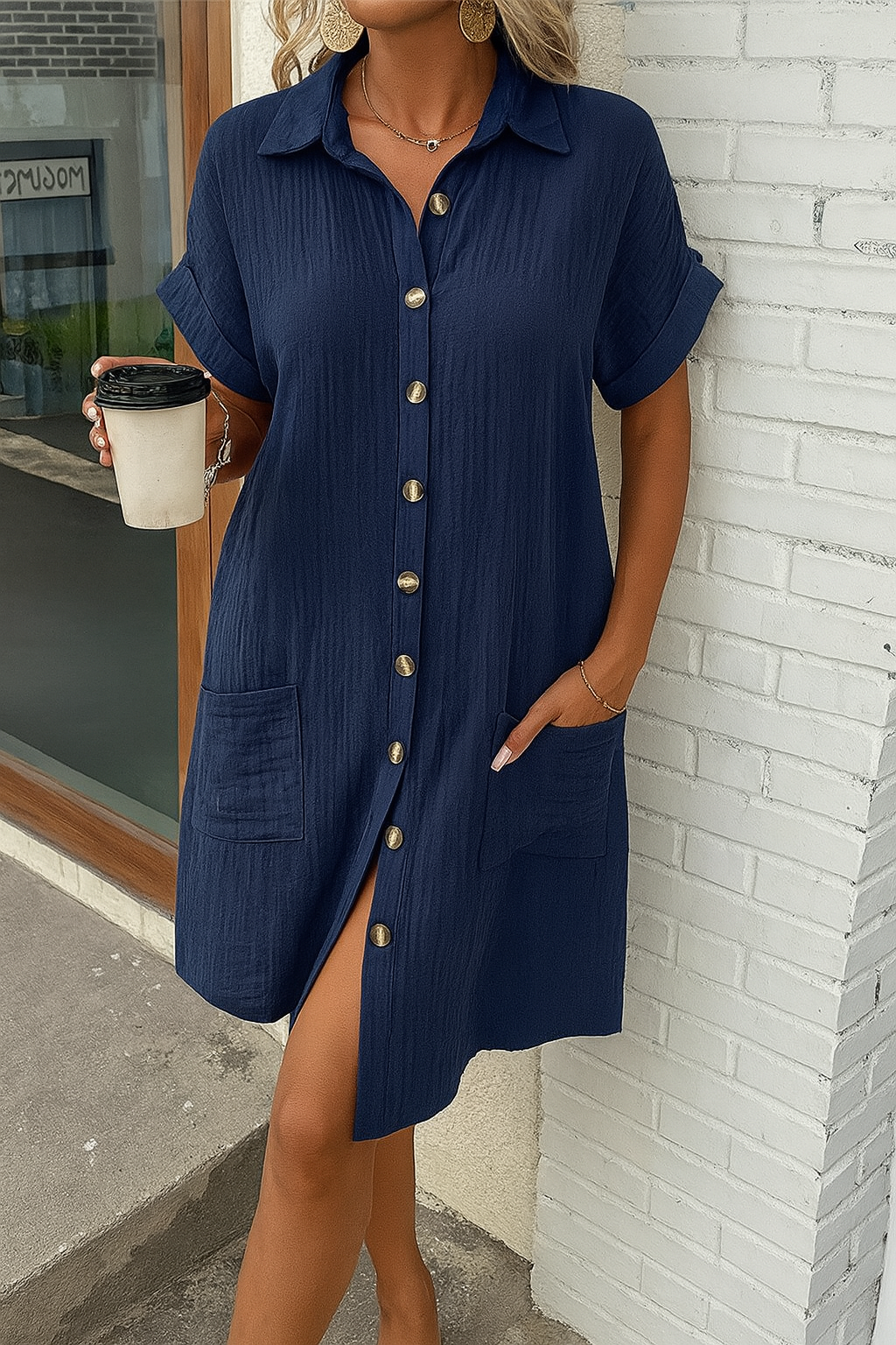 Women's Button Down Linen Shirt Dress With Pockets - #1 Best Seller