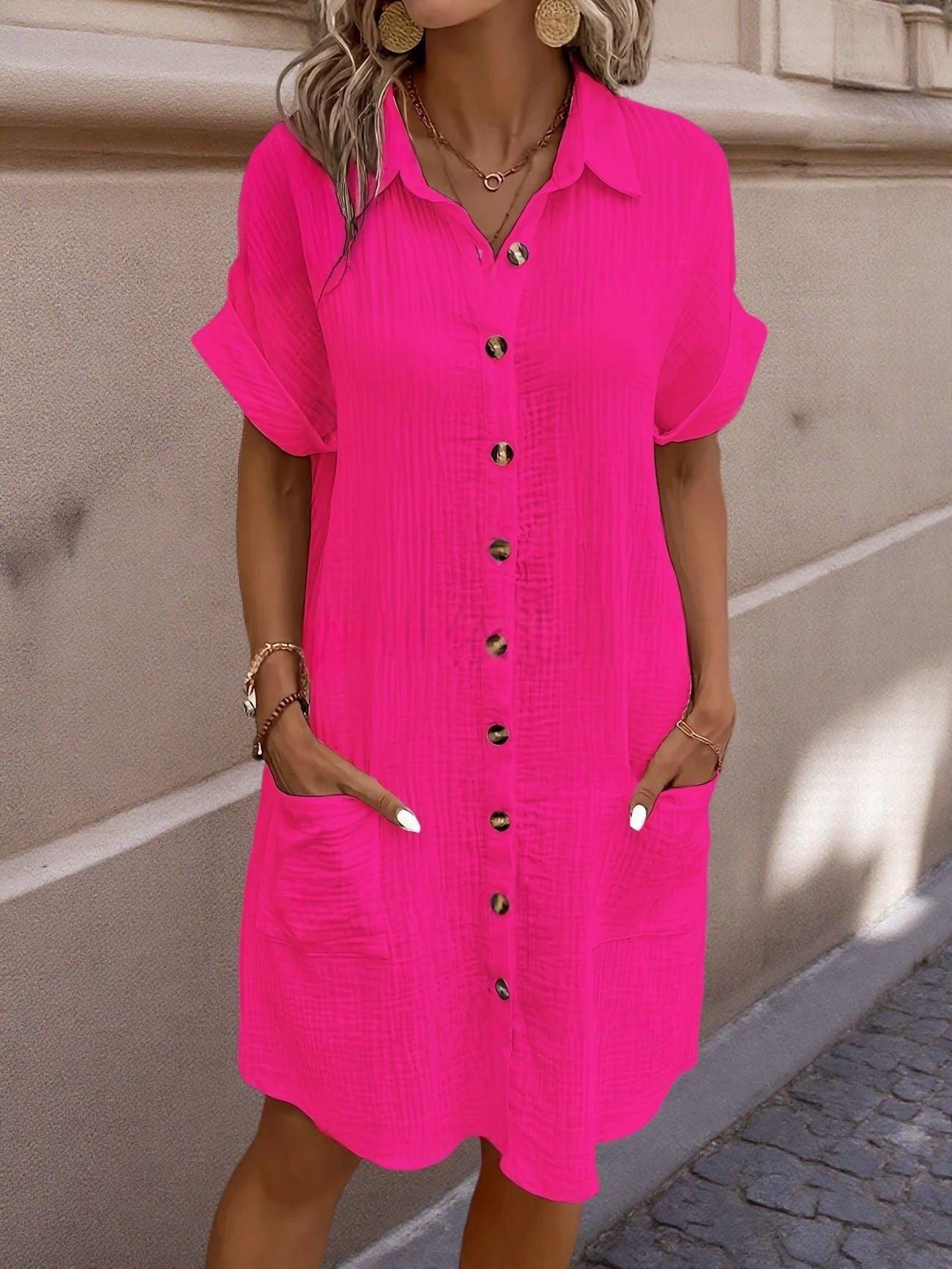 Women's Button Down Linen Shirt Dress With Pockets - #1 Best Seller