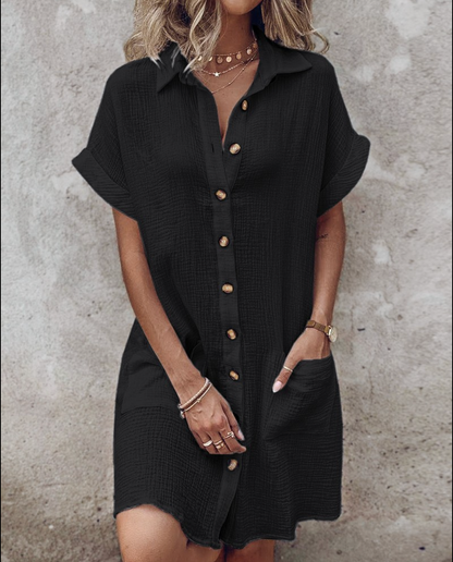 Women's Button Down Linen Shirt Dress With Pockets - #1 Best Seller