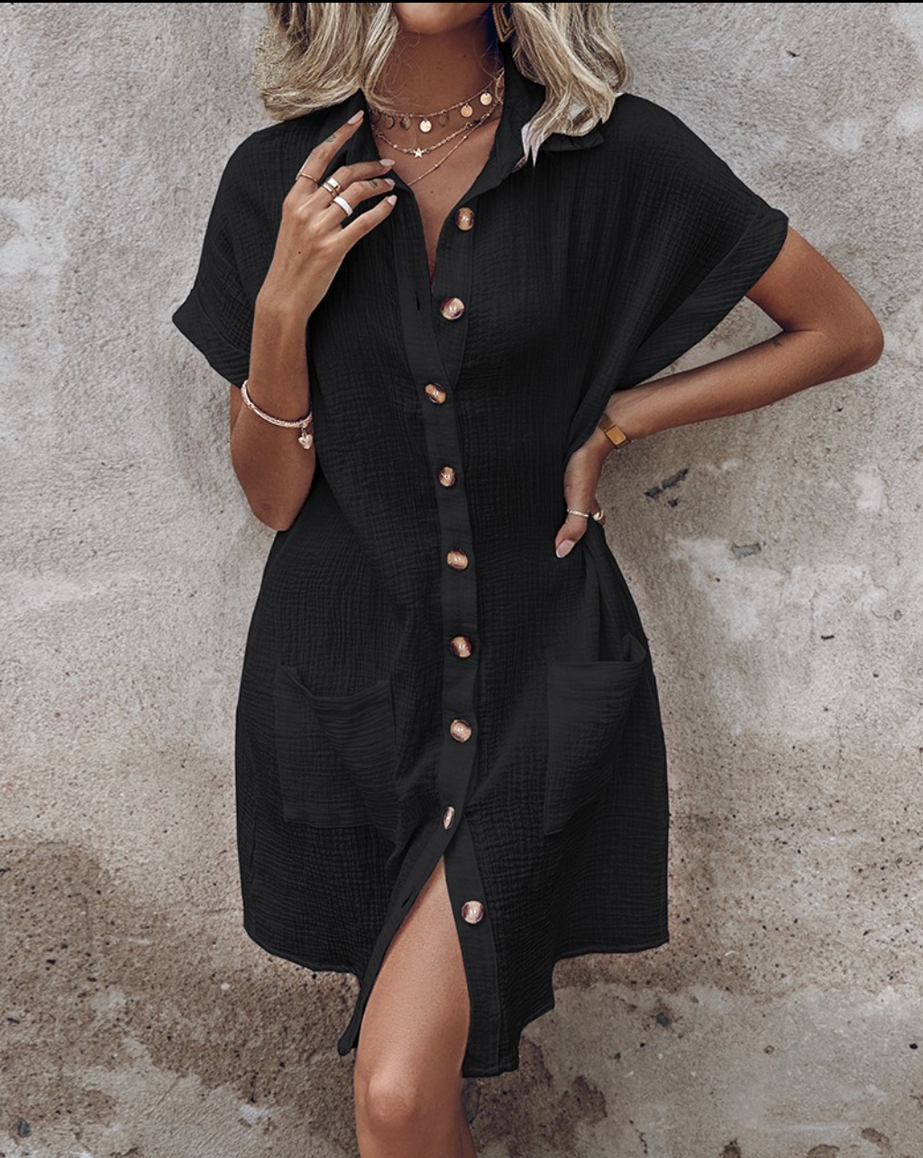 Women's Button Down Linen Shirt Dress With Pockets - #1 Best Seller