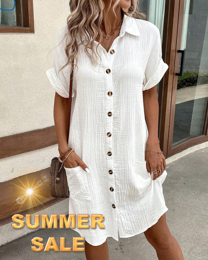 Women's Button Down Linen Shirt Dress With Pockets - #1 Best Seller
