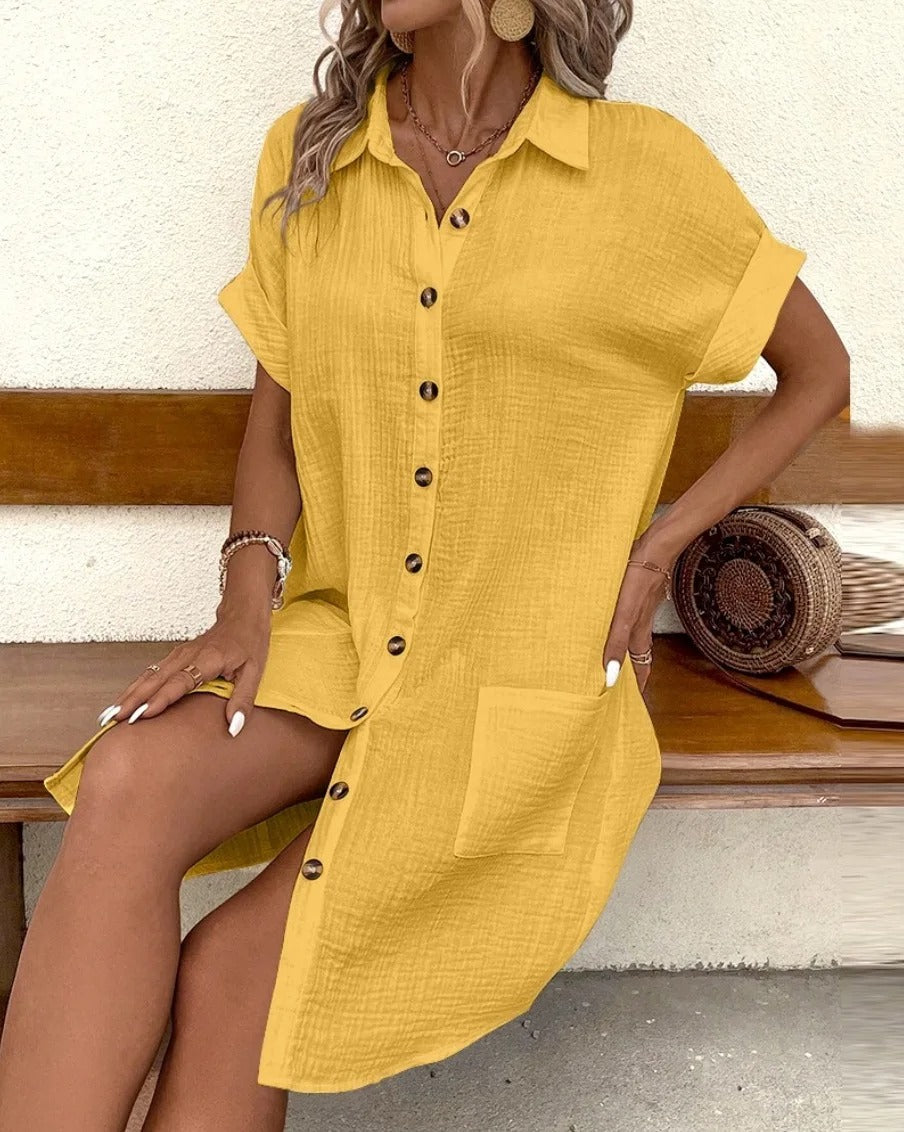 Women's Button Down Linen Shirt Dress With Pockets - #1 Best Seller