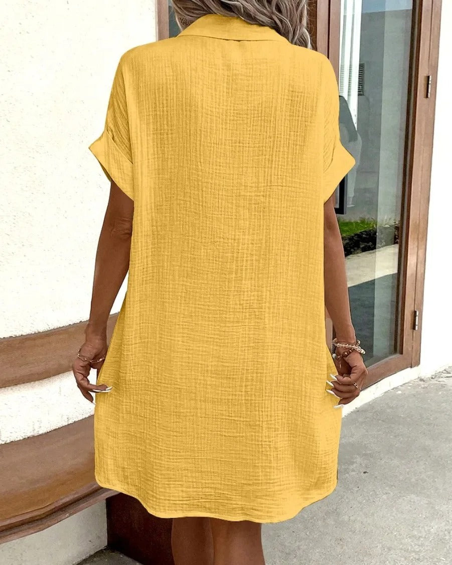 Women's Button Down Linen Shirt Dress With Pockets - #1 Best Seller