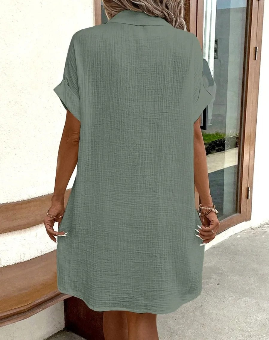 Women's Button Down Linen Shirt Dress With Pockets - #1 Best Seller
